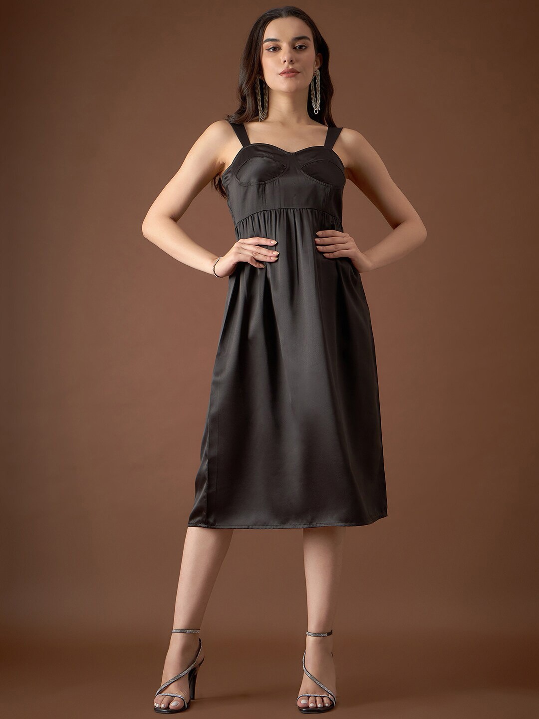 

MABISH by Sonal Jain Sweetheart Neck Sleeveless Satin A-Line Dress, Black