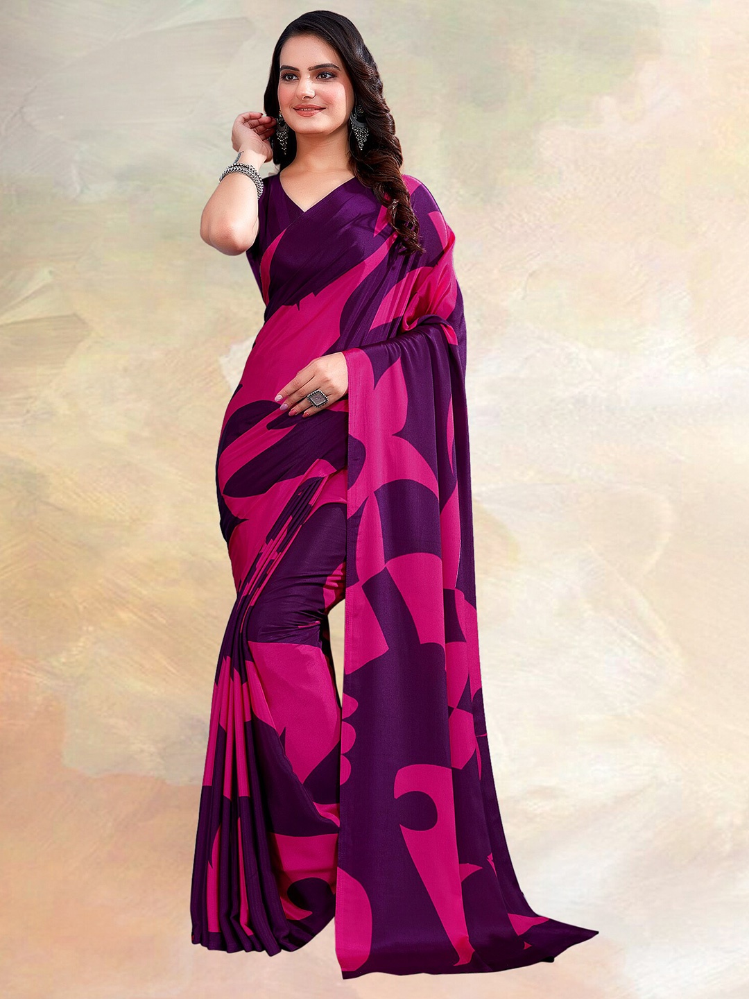 

Kasak Abstract Printed Saree, Pink