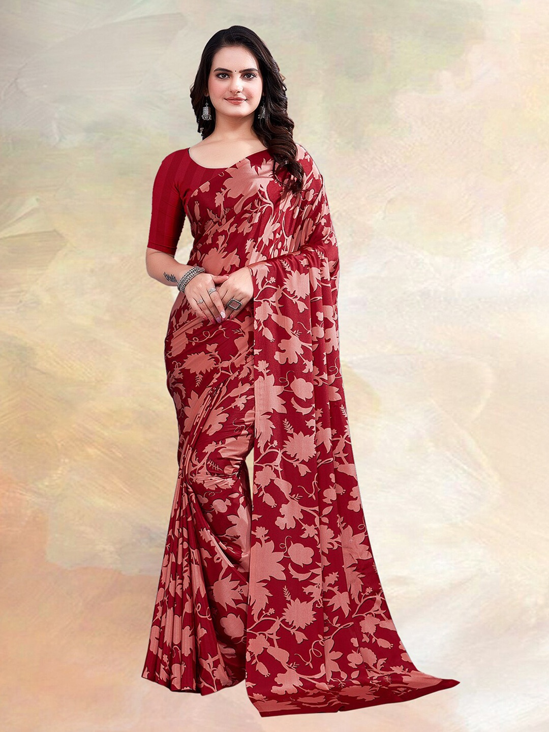 

Kasak Floral Printed Saree, Red