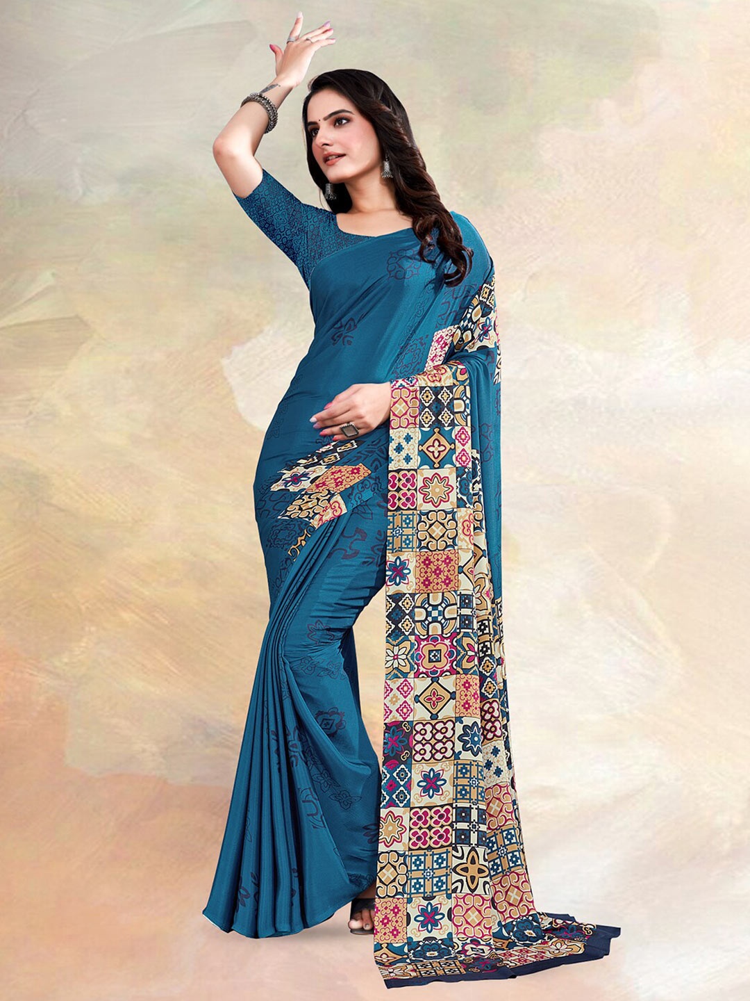 

Kasak Ethnic Motifs Printed Saree, Blue