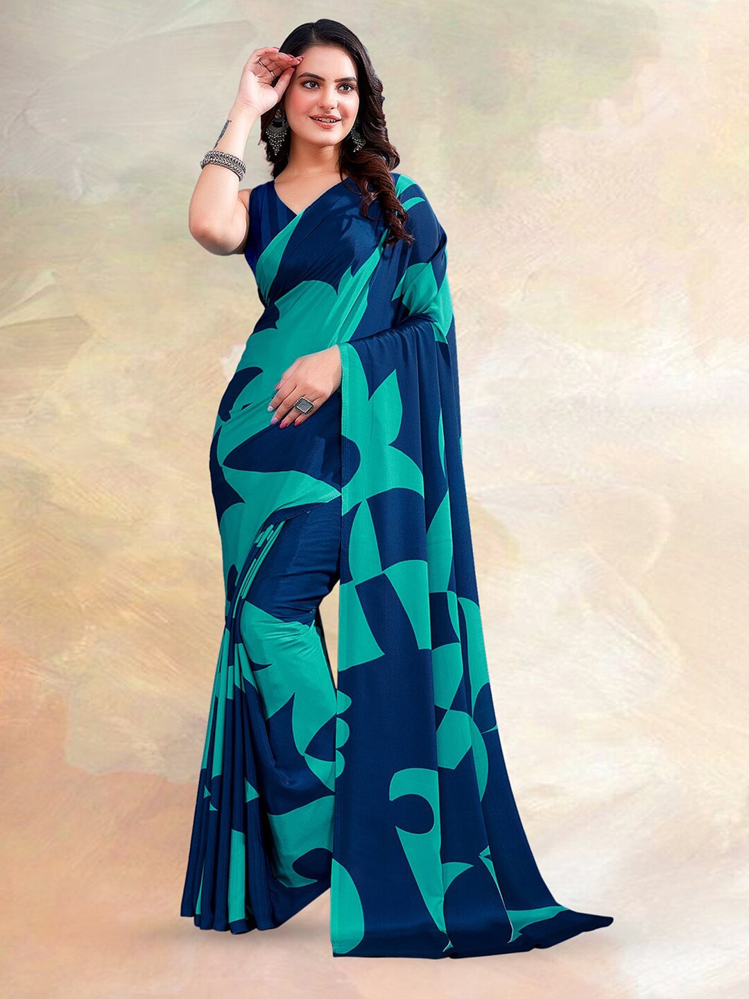 

Kasak Abstract Printed Saree, Turquoise blue