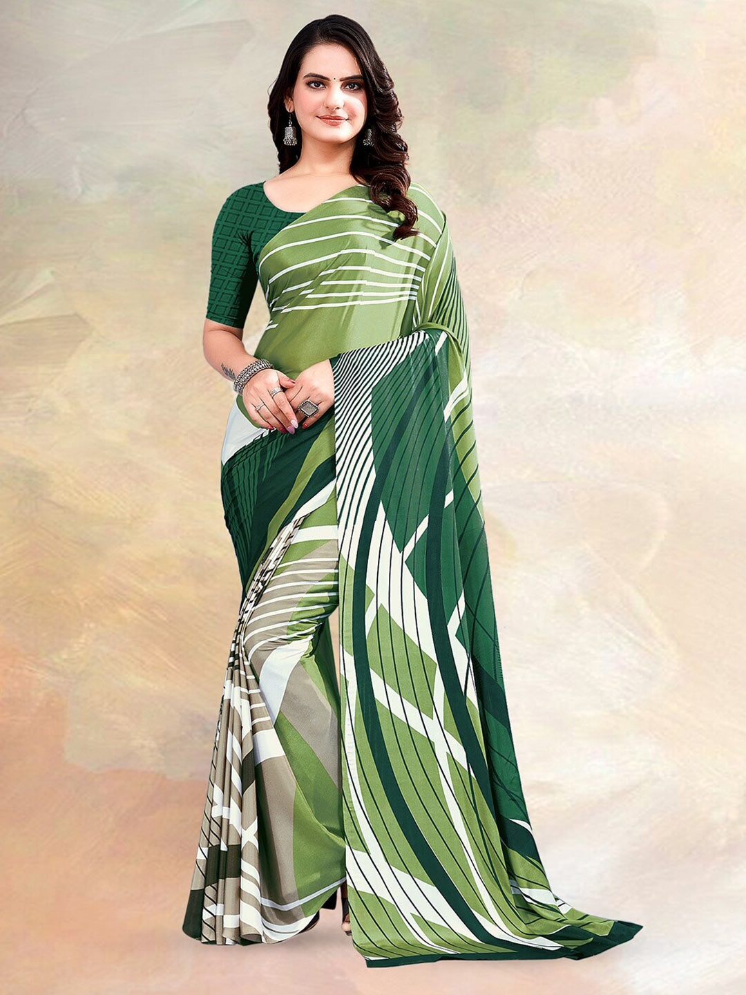 

Kasak Abstract Printed Saree, Green