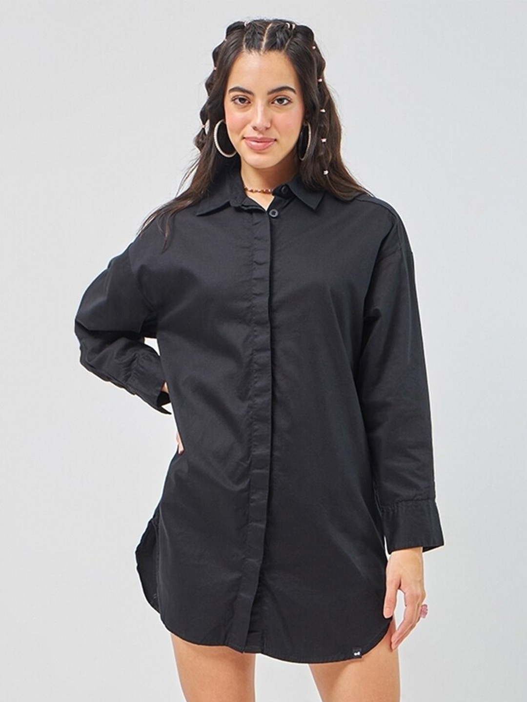 

Bewakoof Women Super Loose Fit Shirt Dress, Black