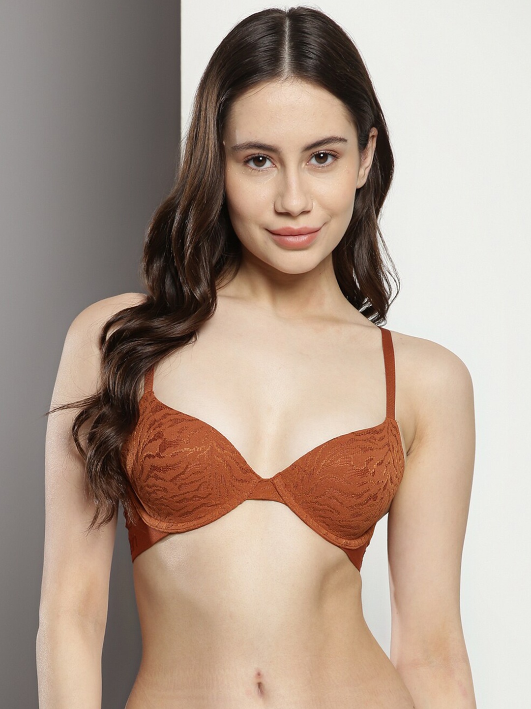 

Calvin Klein Medium Coverage Underwired Lightly Padded Bra With All Day Comfort, Brown
