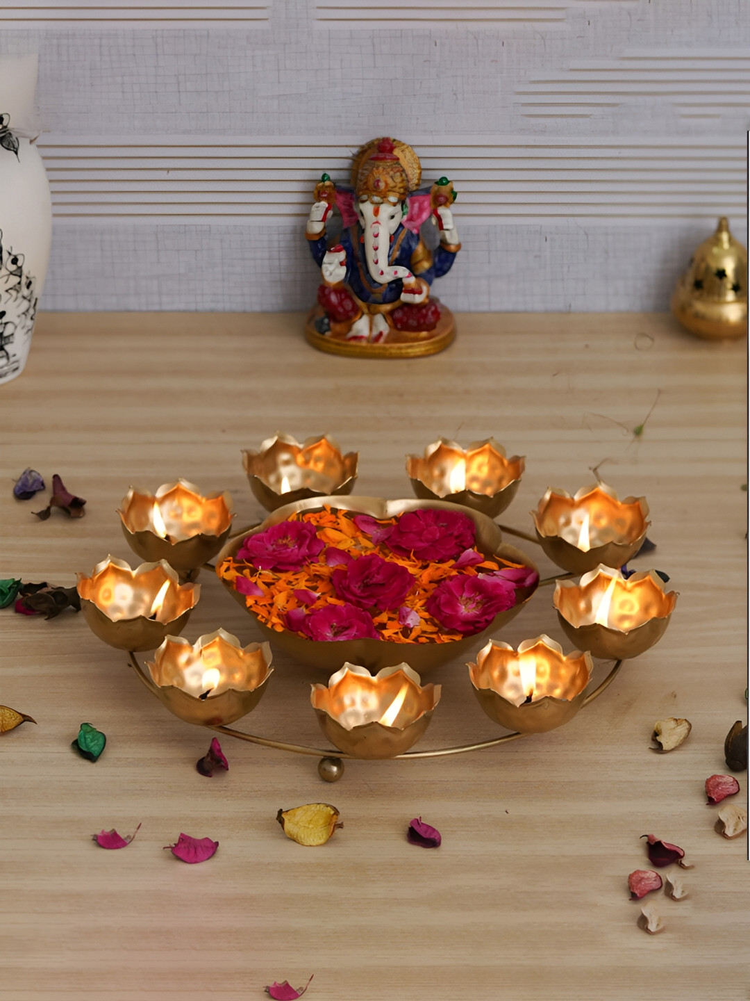 

ARVALLEY Gold Toned Lotus Diya Shape Decorative Bowl