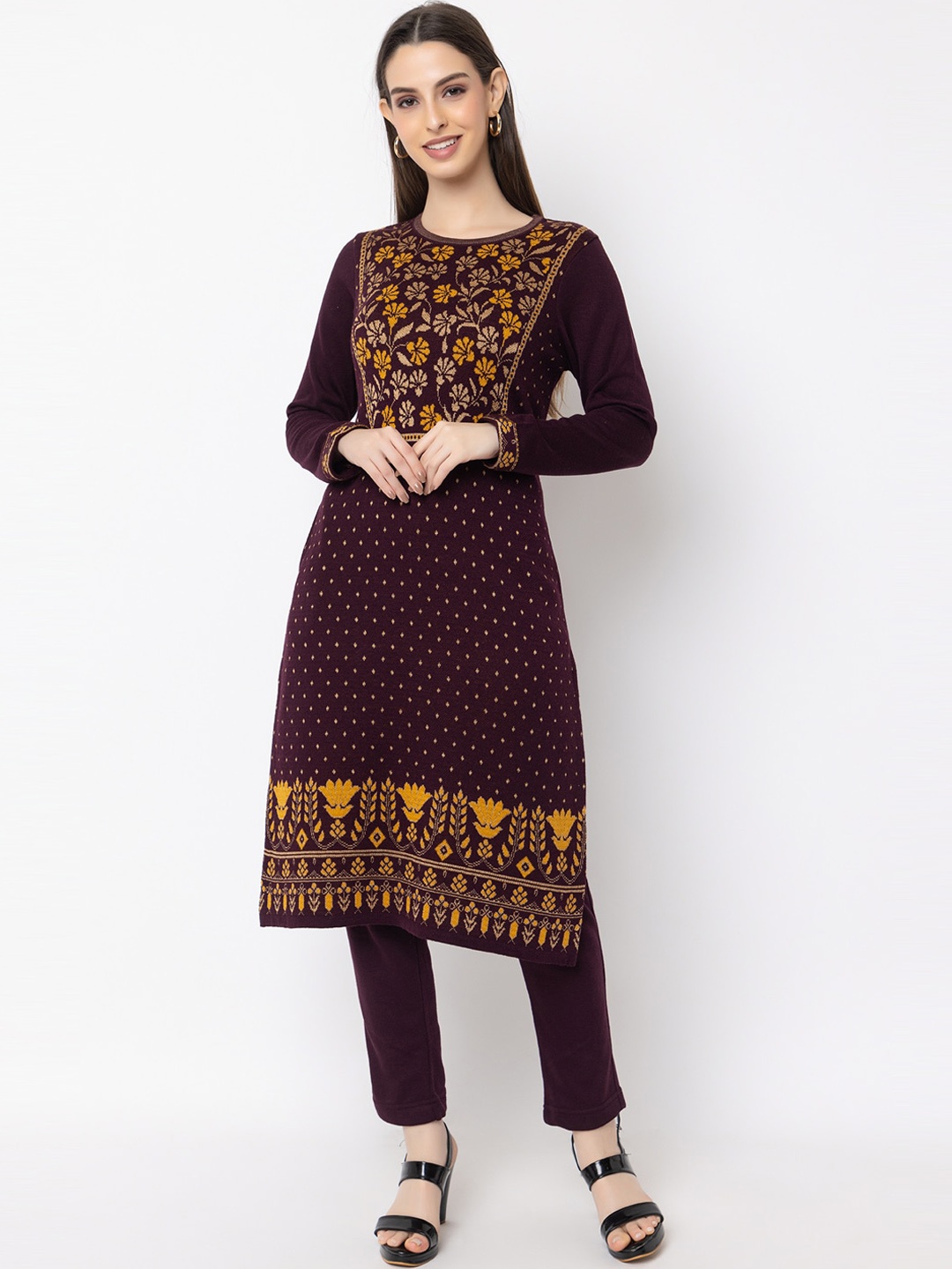 

KEIKO Ethnic Motifs Woven Designed Regular Acrylic Kurta & Trousers, Mauve