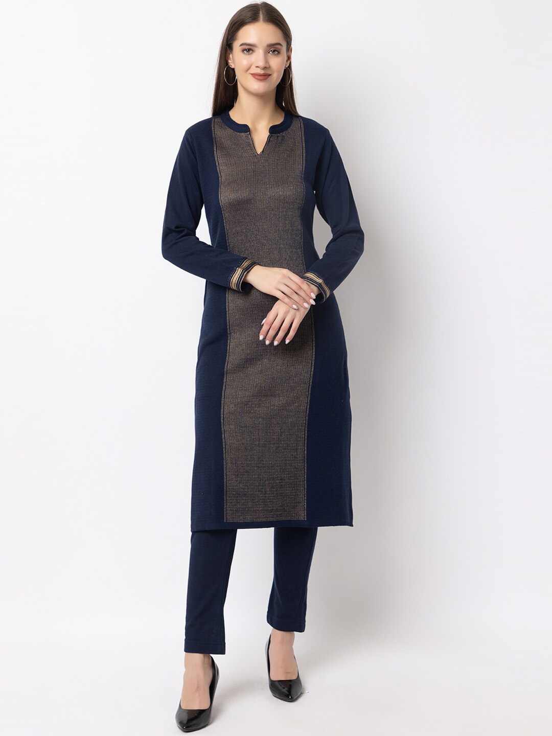 

KEIKO Woven Design Jacquard Knitted Acrylic Kurta & Trousers, Navy blue