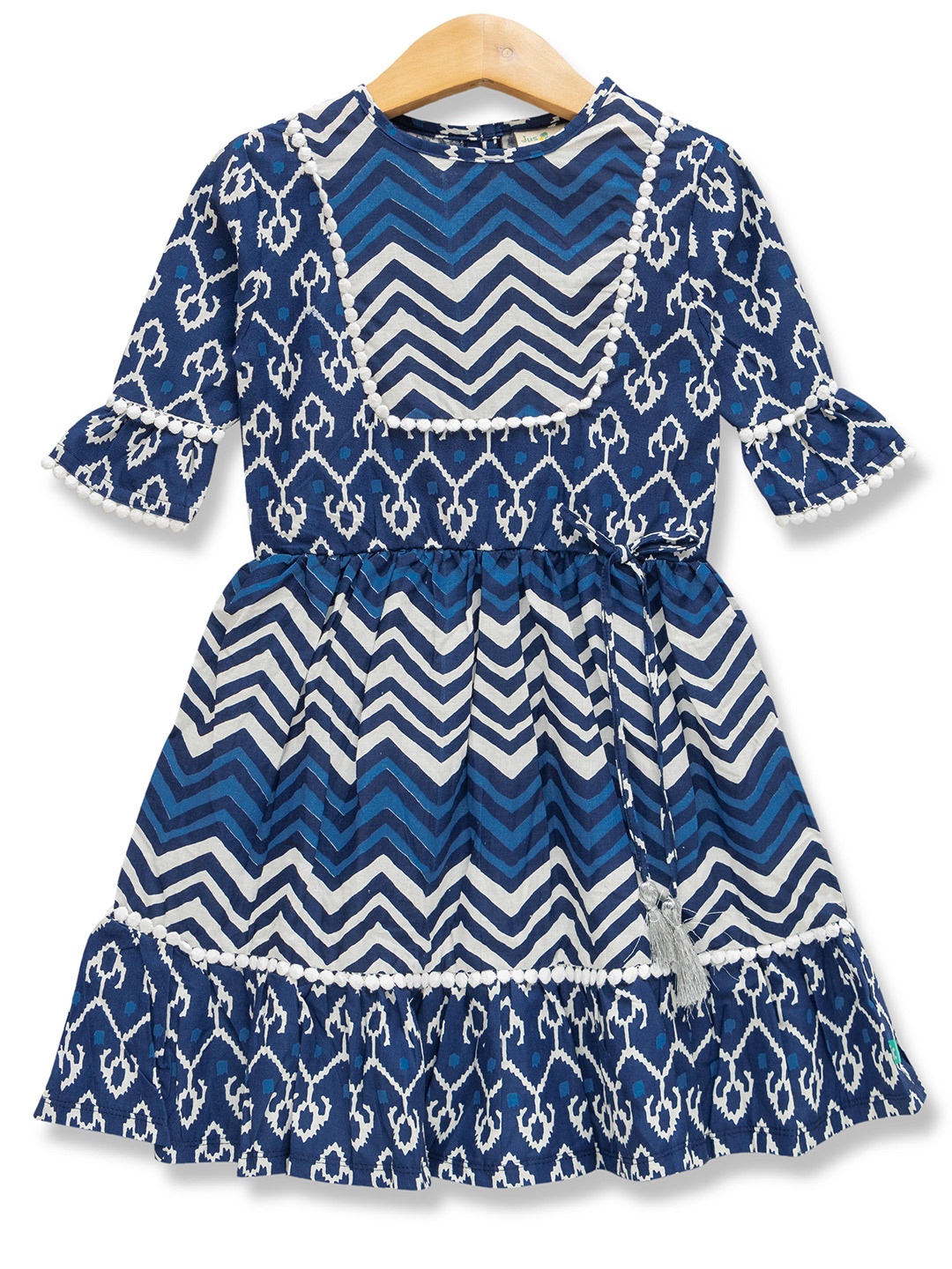 

JusCubs Girls Ethnic Motif Printed Cotton Fit & Flare Knee Length Dress, Navy blue