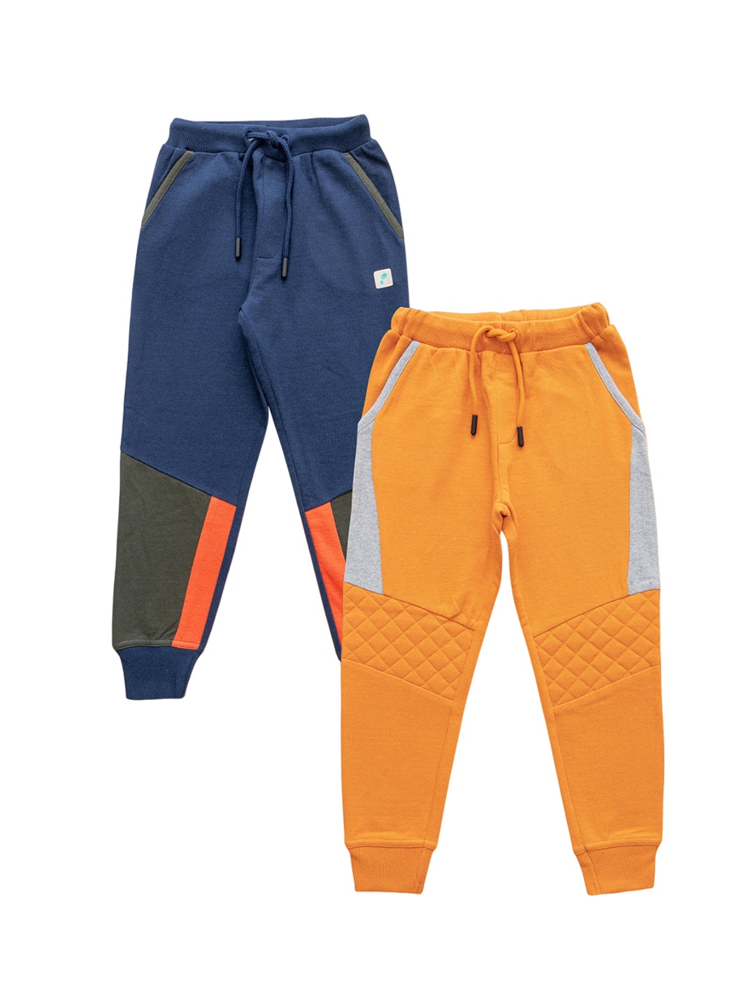 

JusCubs Boys Pack Of 2 Colourblocked Mid-Rise Cotton Joggers, Blue