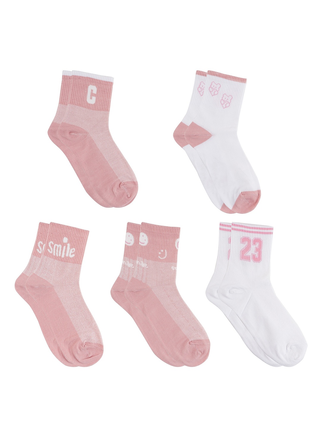 

BAESD Women Pack Of 5 Patterned Ankle Length Socks, Pink