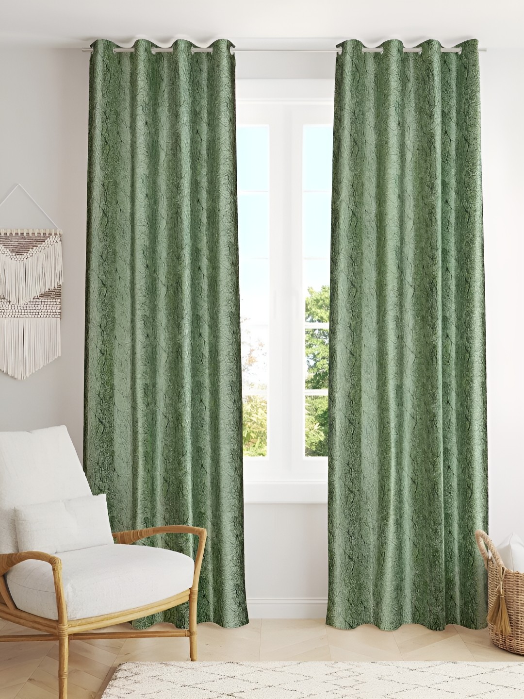 

stuffique Green 2 Pieces Eyelet Window Curtain