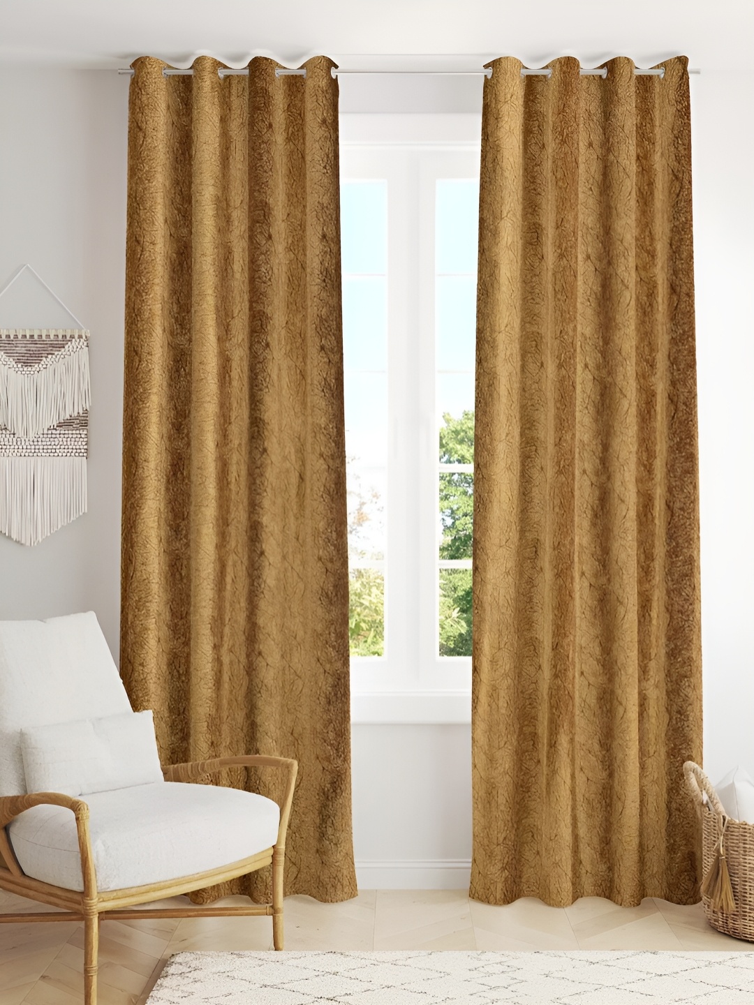 

stuffique Gold-Toned 2 Pieces Eyelet Window Curtain
