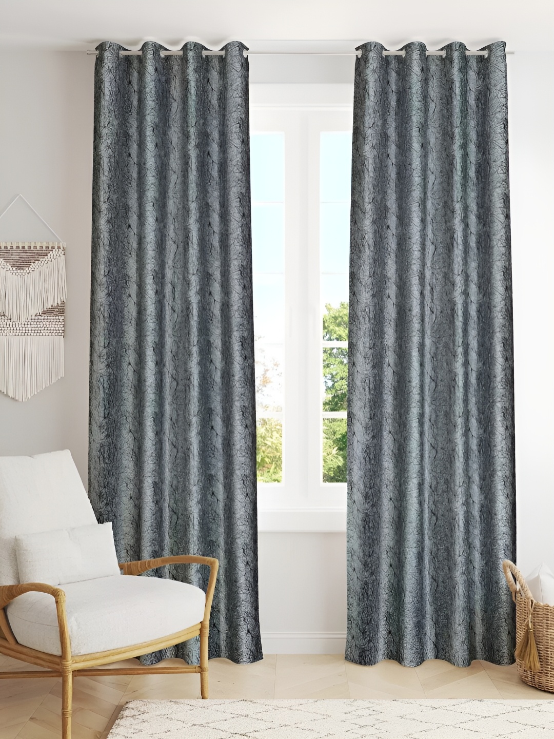 

stuffique Grey 2 Pieces Eyelet Window Curtain