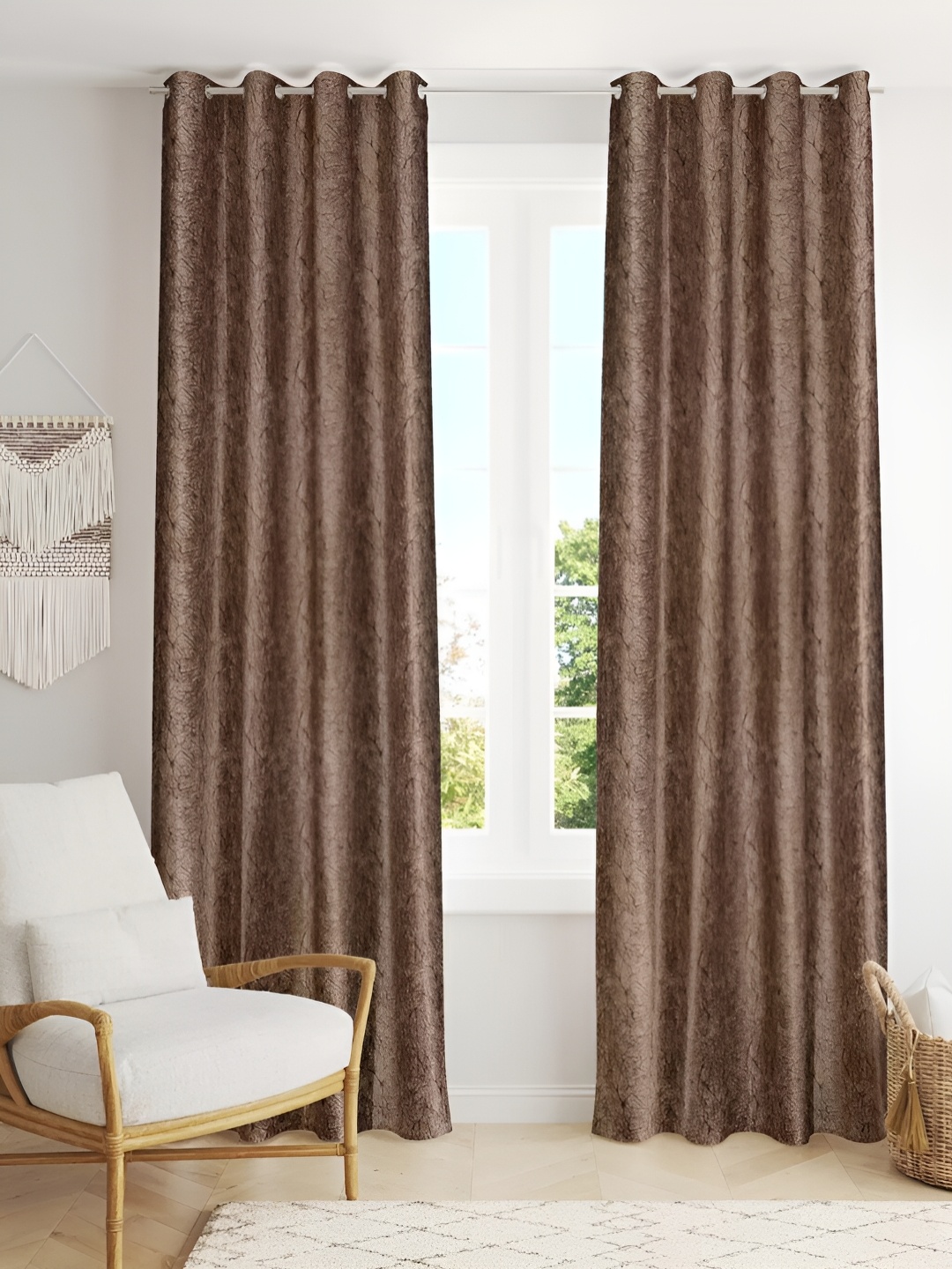 

stuffique Brown 2 Pieces Eyelet Window Curtain