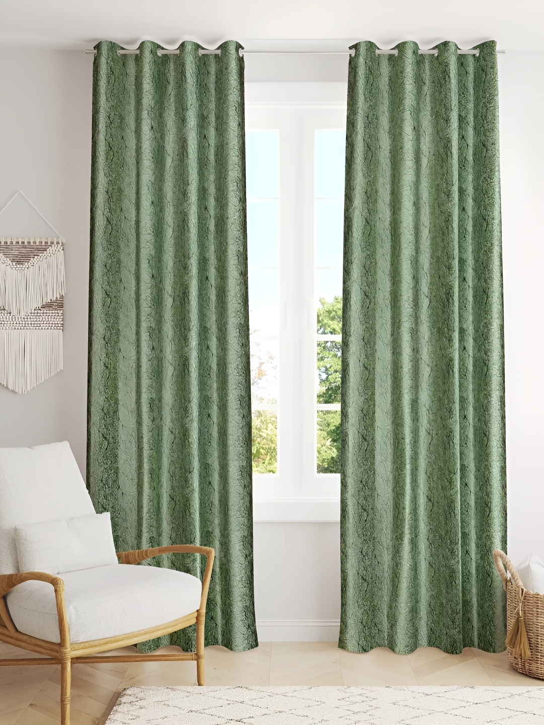 

stuffique Green 2 Pieces Eyelet Window Curtain
