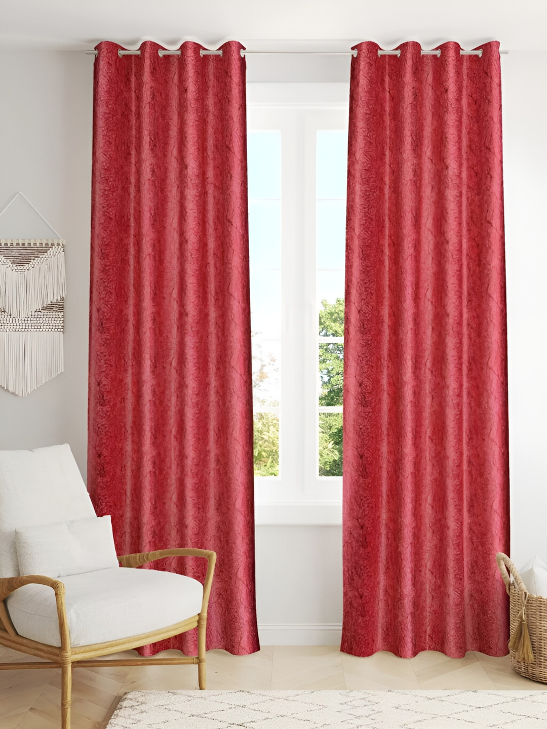 

stuffique Maroon 2 Pieces Eyelet Window Curtain