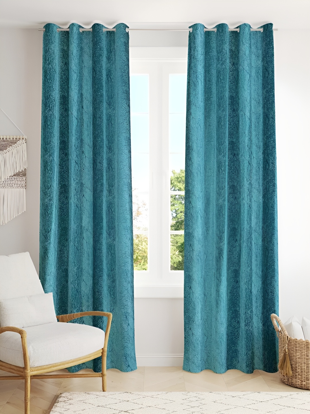 

stuffique Teal 2 Pieces Eyelet Window Curtain