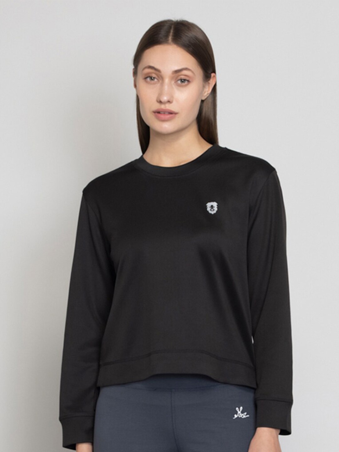 

Muvazo Round Neck Pullover Sweatshirt, Black