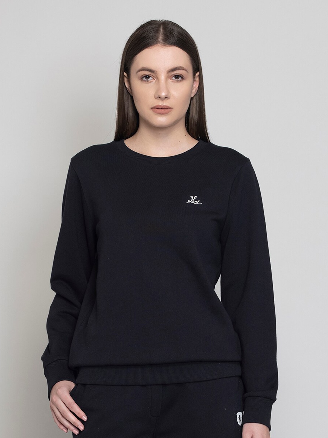 

Muvazo Round Neck Pullover Pure Cotton Sweatshirt, Black