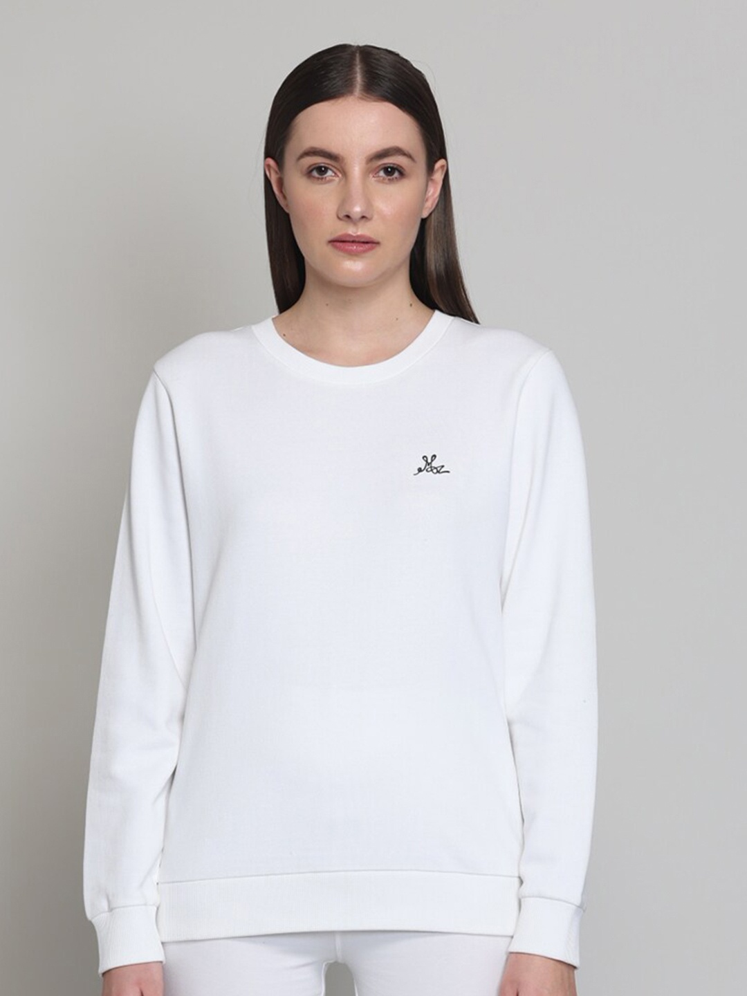 

Muvazo Round Neck Pullover Pure Cotton Sweatshirt, White