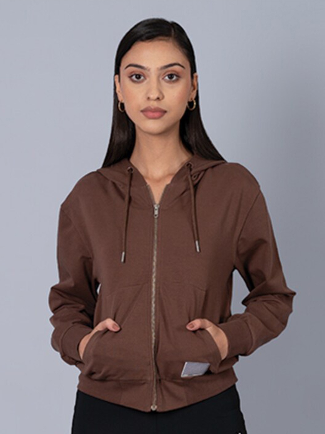 

Muvazo Hooded Front-Open Sweatshirt, Brown