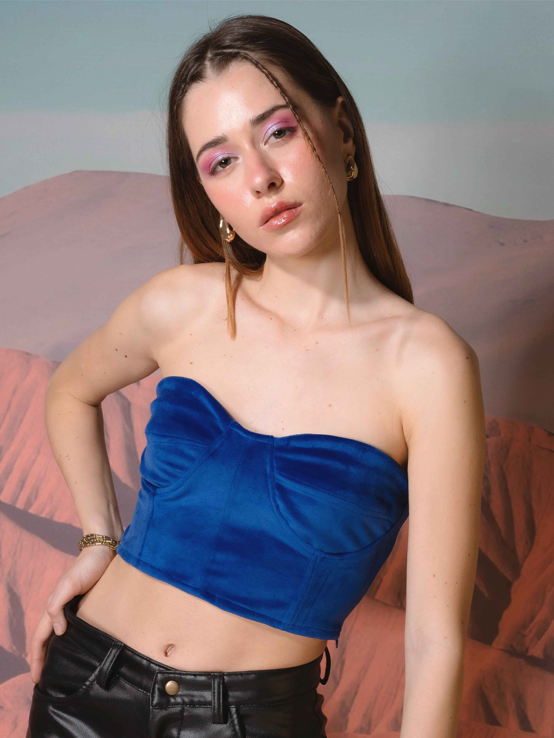 

Stylecast X Hersheinbox Blue Strapless Tube Crop Top