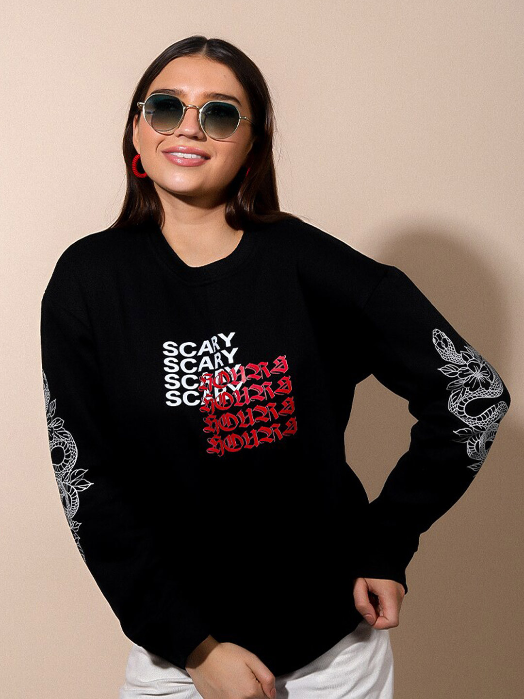 

Stylecast X Hersheinbox Black & Red Graphic Printed Pure Cotton Pullover