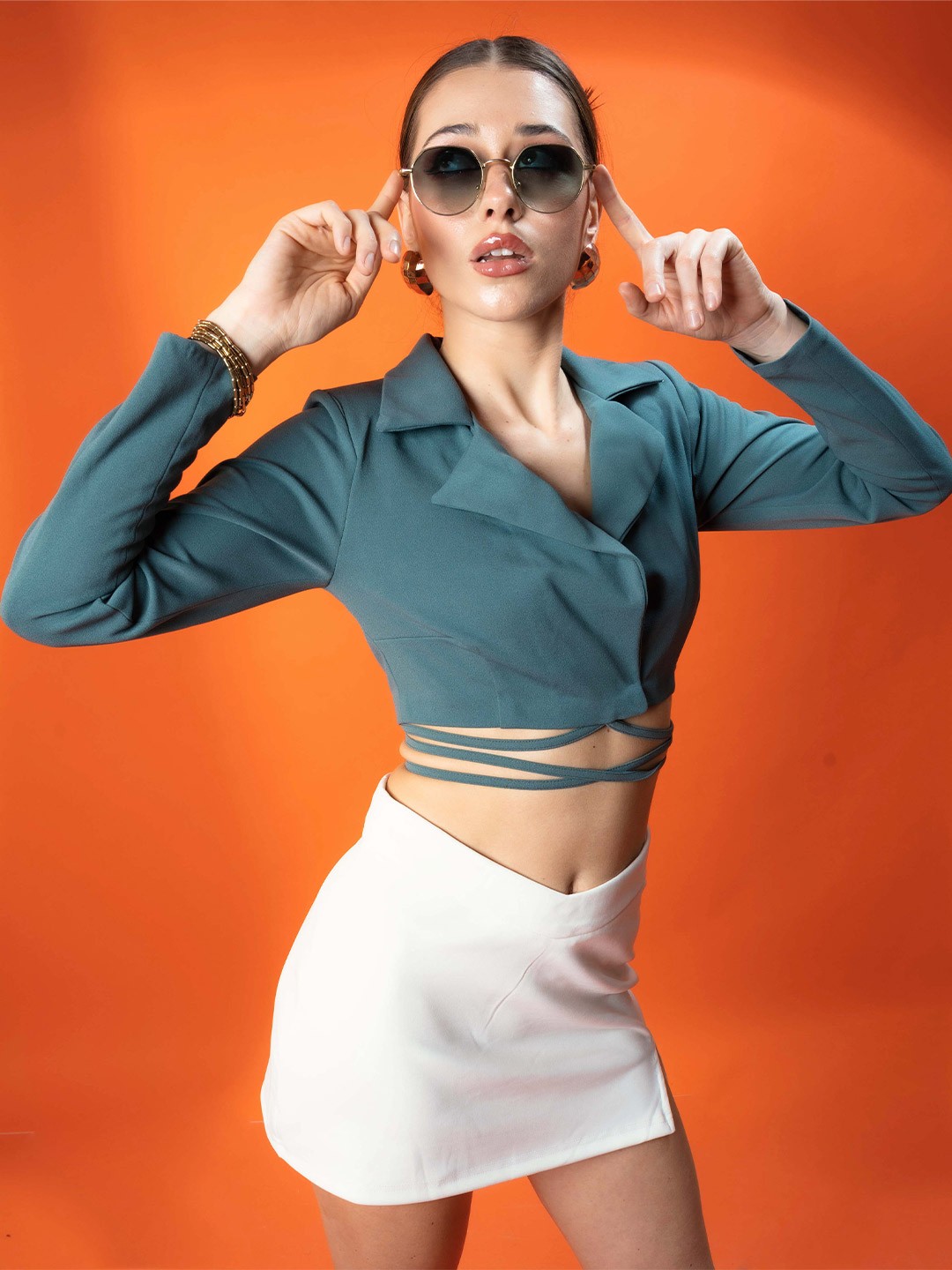 

Stylecast X Hersheinbox Green Shirt Style Crop Top