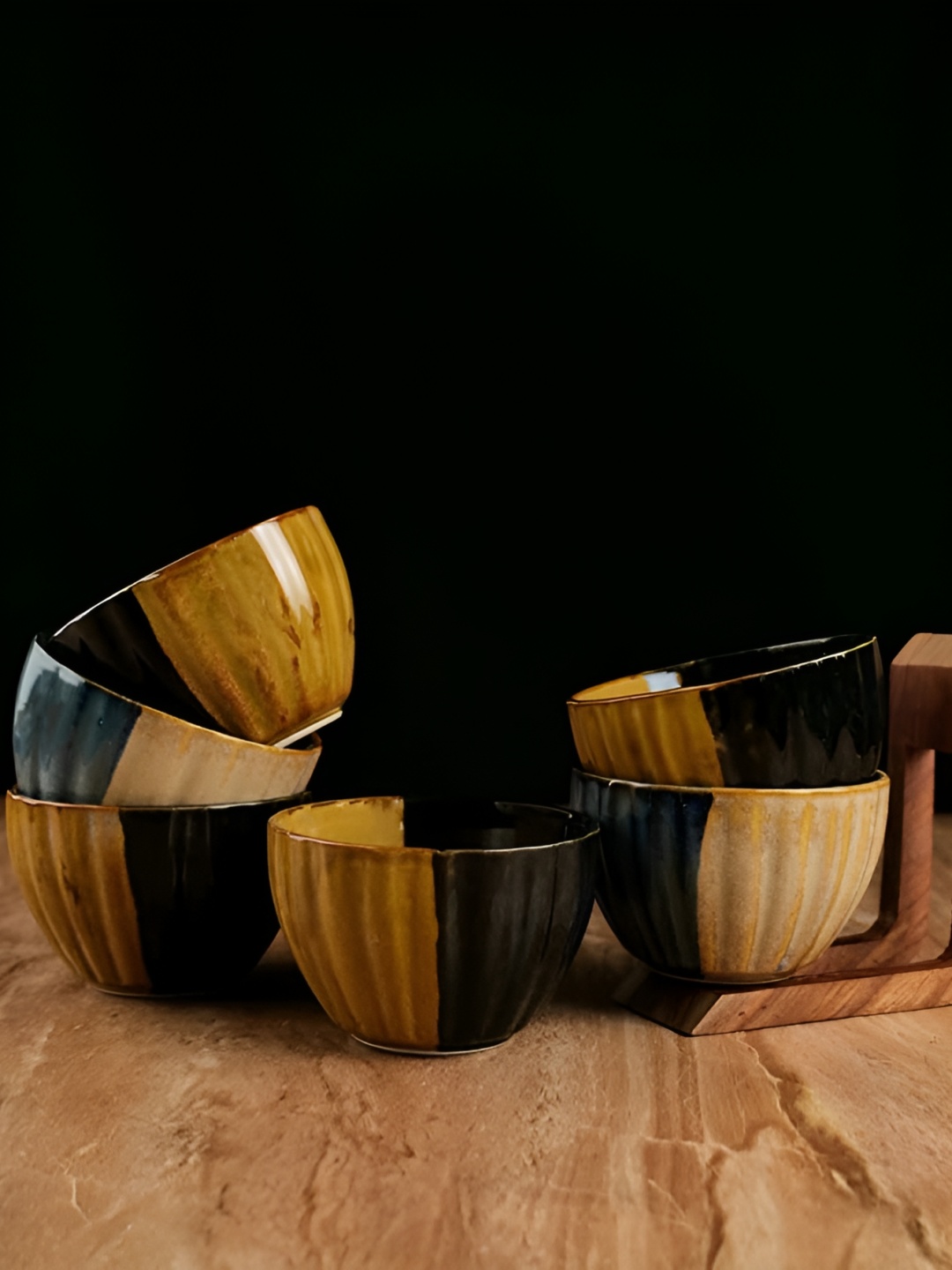 

ARTYSTA BEAUTIFYING LIVES Brown & Black 6 Pieces Textured Ceramic Glossy Bowls