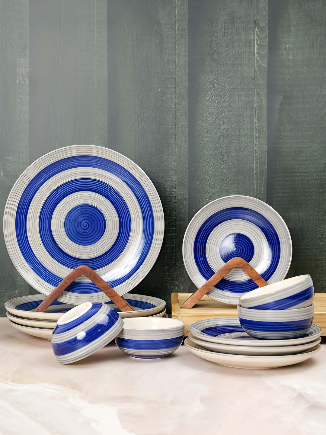 

ARTYSTA BEAUTIFYING LIVES Blue & White 12 Pieces Printed Ceramic Glossy Dinner Set
