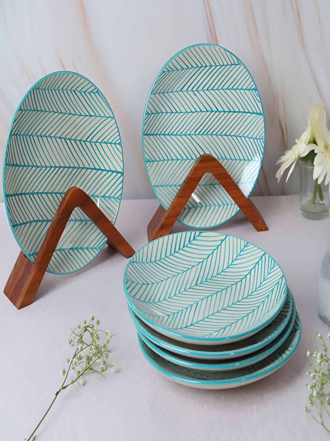 

ARTYSTA BEAUTIFYING LIVES Green & White 6 Pieces Printed Ceramic Glossy Side Plates