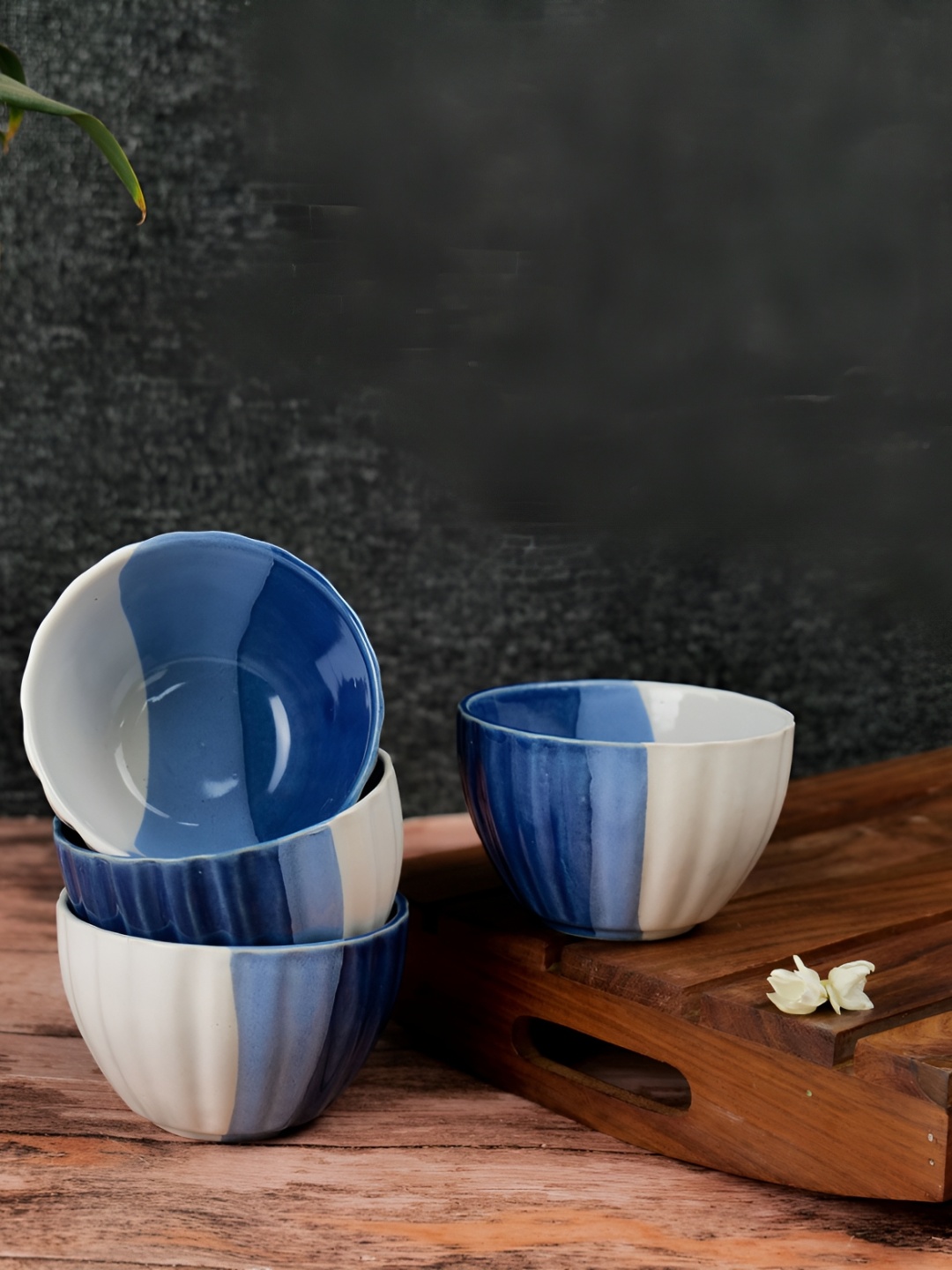 

ARTYSTA BEAUTIFYING LIVES White & Blue 4 Pieces Printed Ceramic Glossy Bowls