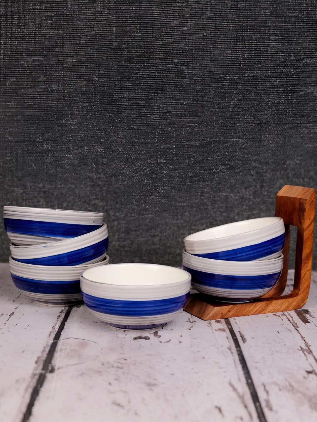 

ARTYSTA BEAUTIFYING LIVES Blue & White 6 Pieces Printed Ceramic Glossy Bowls