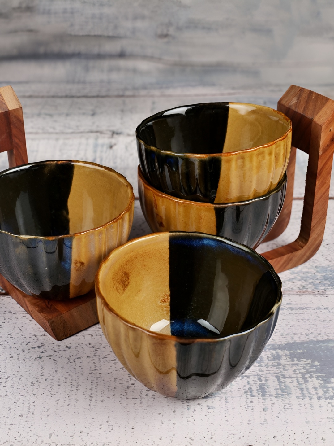 

ARTYSTA BEAUTIFYING LIVES Brown & Black 4 Pieces Printed Ceramic Glossy Bowls