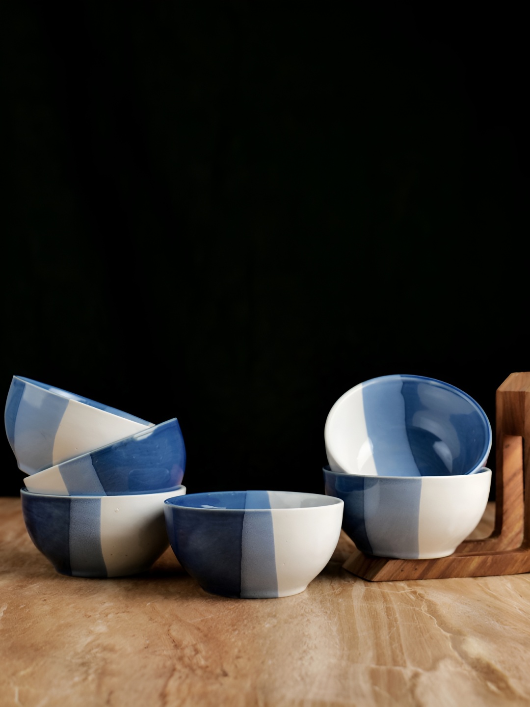 

ARTYSTA BEAUTIFYING LIVES White & Blue 6 Pieces Printed Ceramic Glossy Bowls