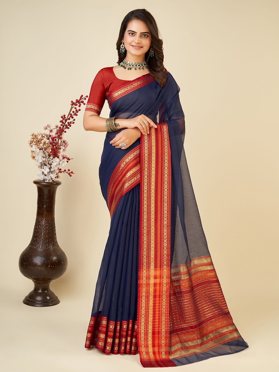 

KALINI Zari Silk Cotton Banarasi Saree, Blue
