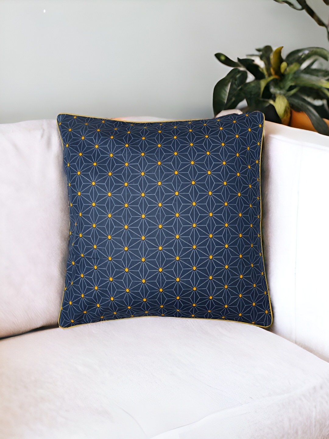 

THE COCOTIER Blue & Yellow Abstract Linen Square Shaped Cushion Cover