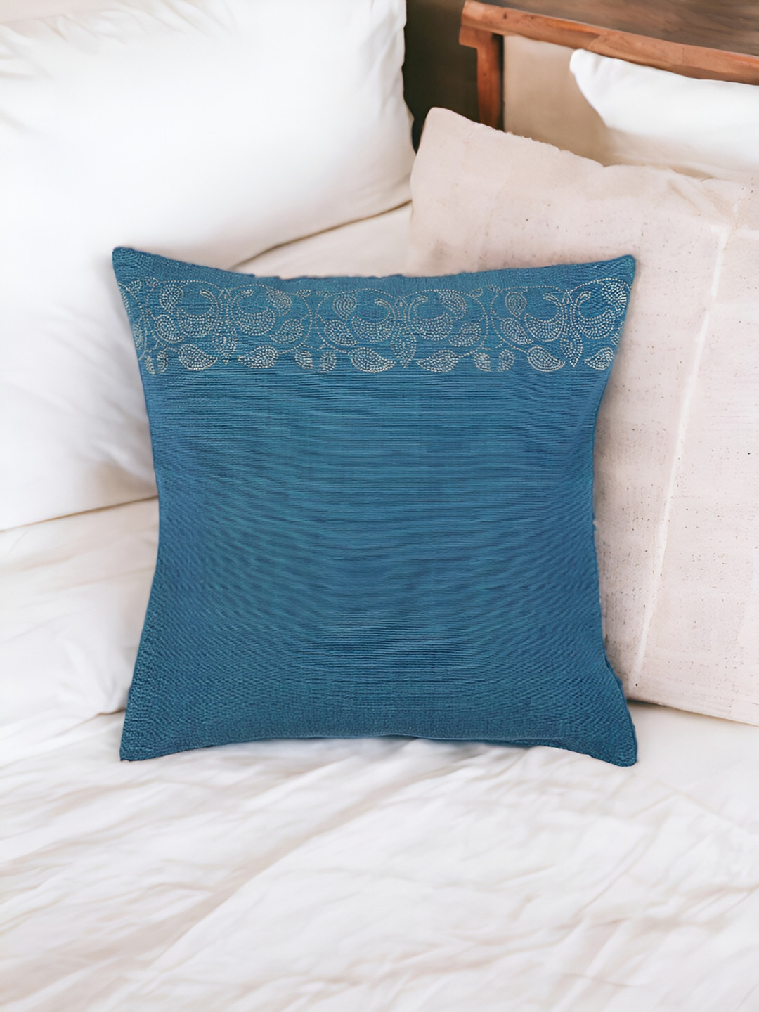 

THE COCOTIER Blue Abstract Linen Square Shaped Cushion Cover