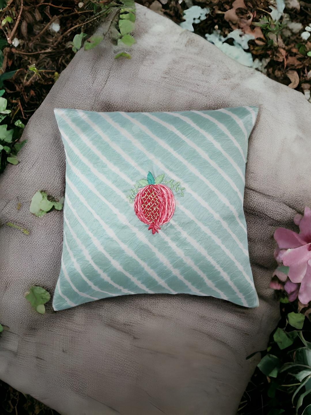

THE COCOTIER Blue & White Striped Square Shaped Cushion Cover