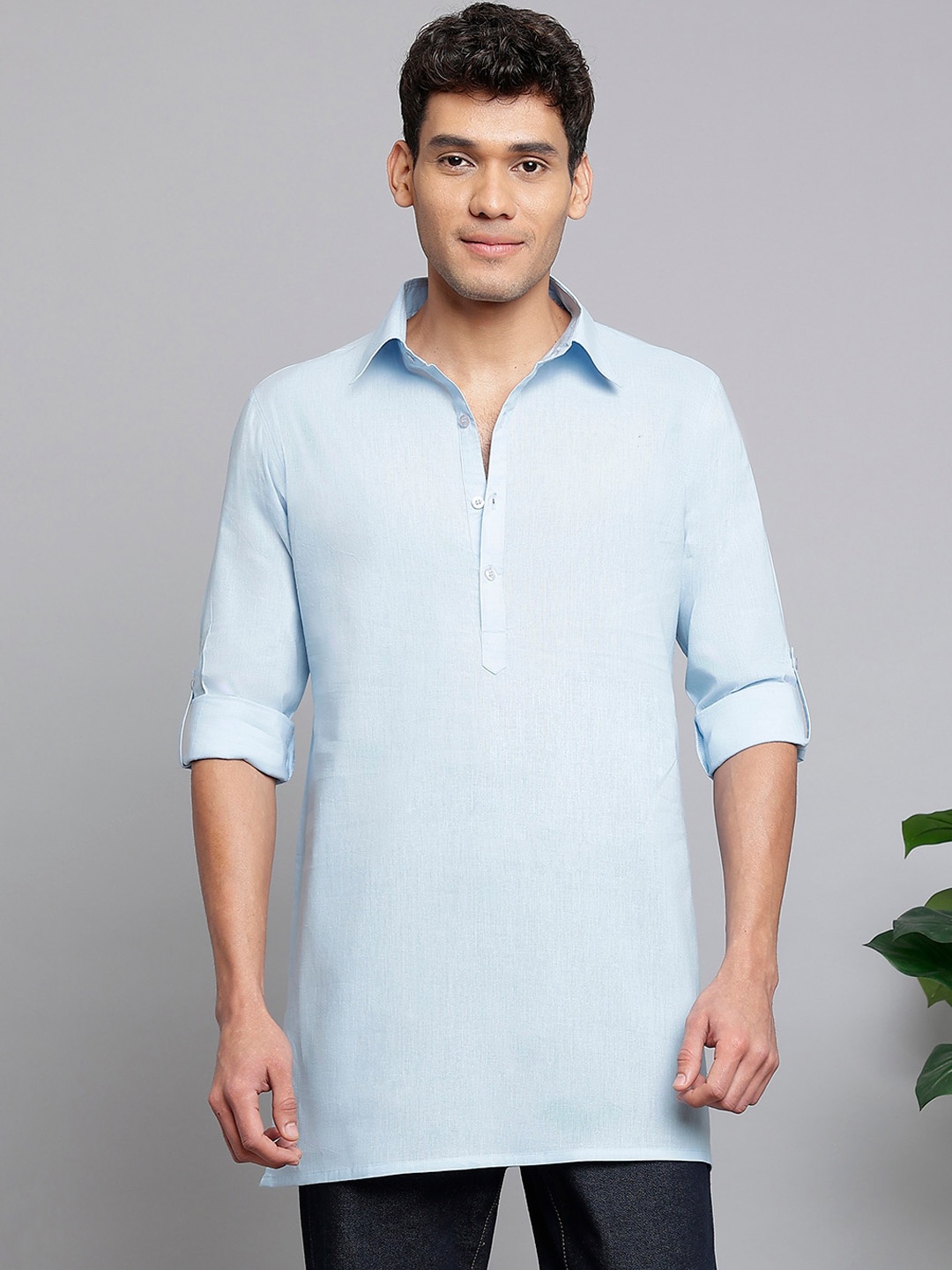 

Anouk Blue Shirt Collar Roll-Up Sleeves Straight Kurta