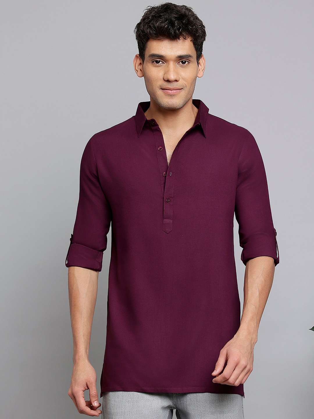 

Anouk Purple Shirt Collar Roll-Up Sleeves Straight Kurta