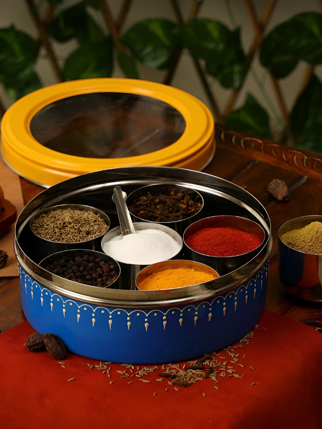 

THE COCOTIER Yellow & Blue Stainless Steel Printed Spice Box