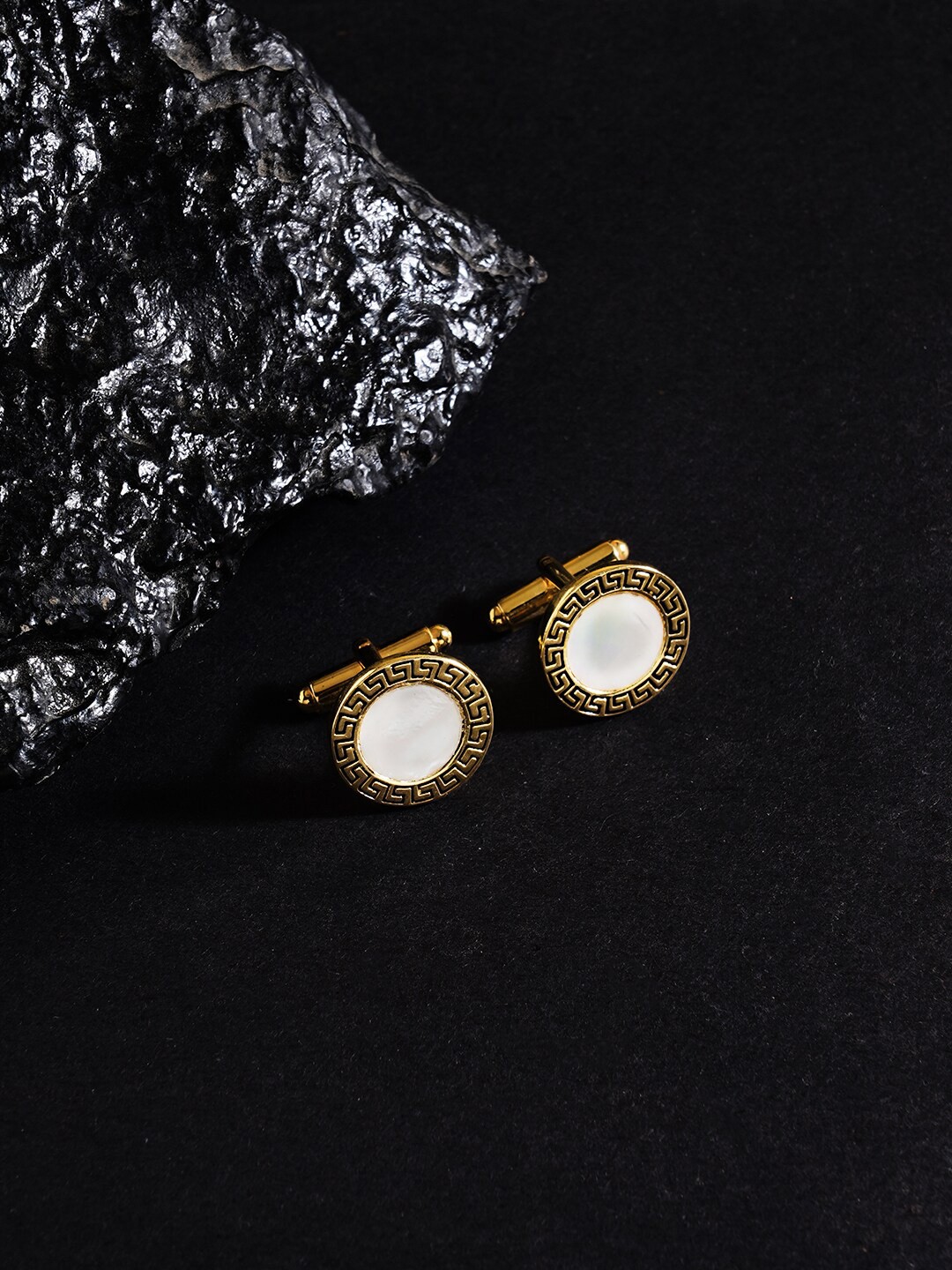 

ZORD Men Gold-Plated Mother Of Pearl Sterling Silver Cufflink
