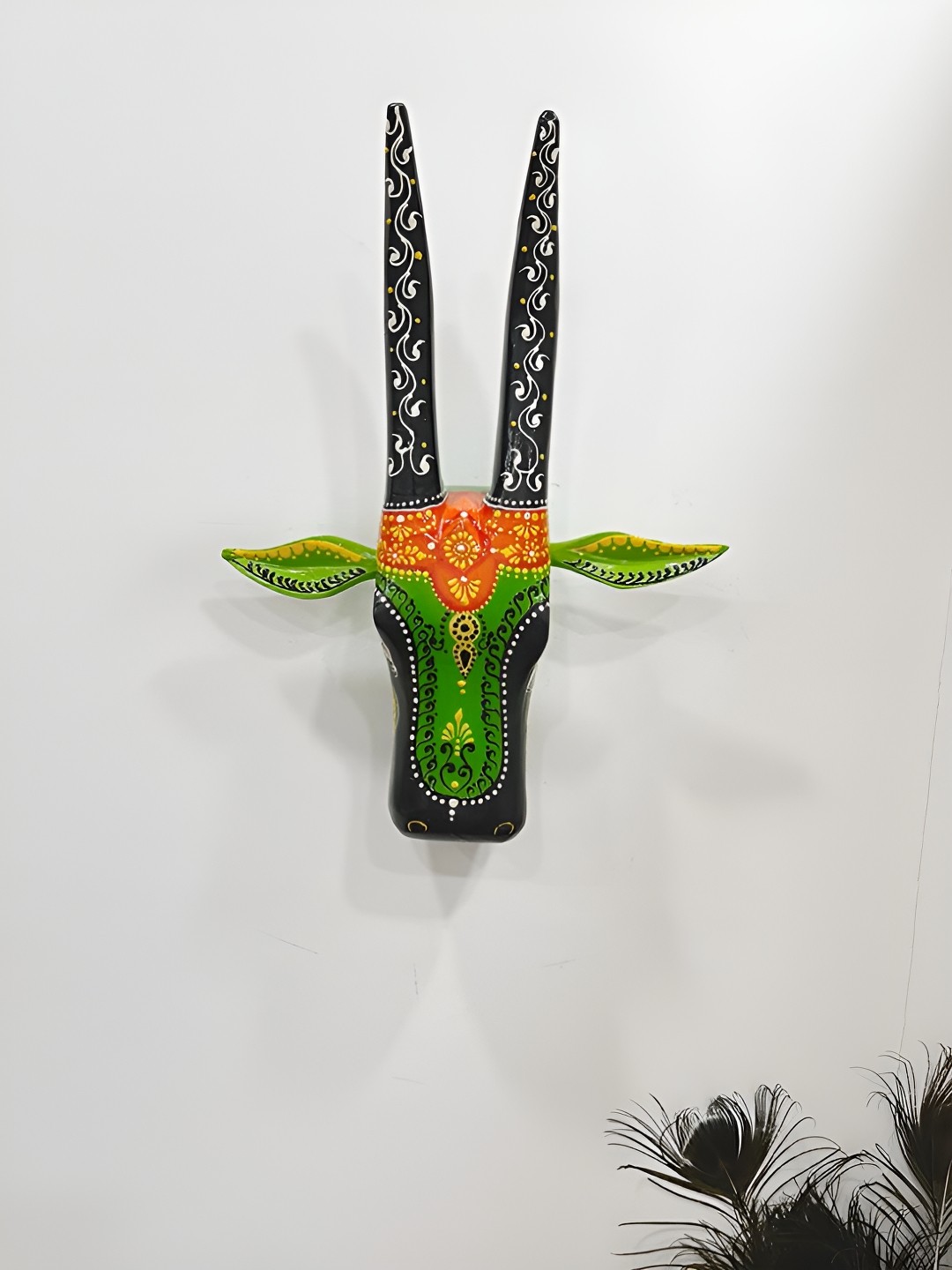 

THE COCOTIER Green & Orange Wooden Animal Head Wall Hanging