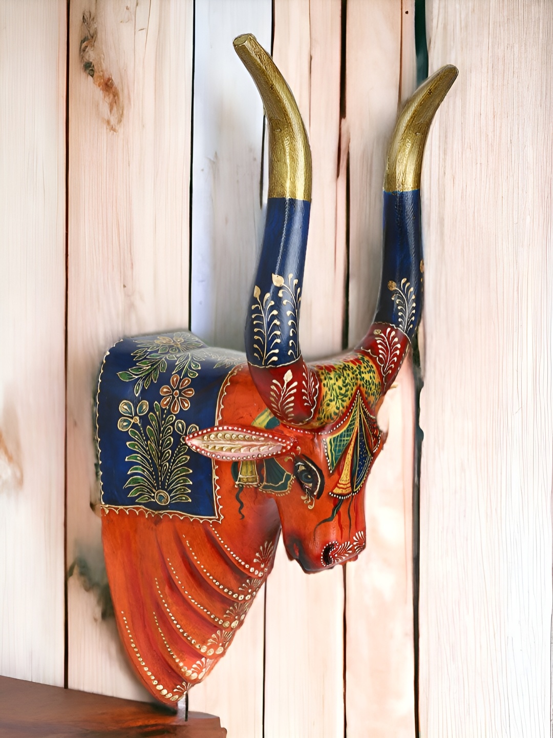 

THE COCOTIER Orange-Coloured & Navy Blue Animal Heads Wall Decor