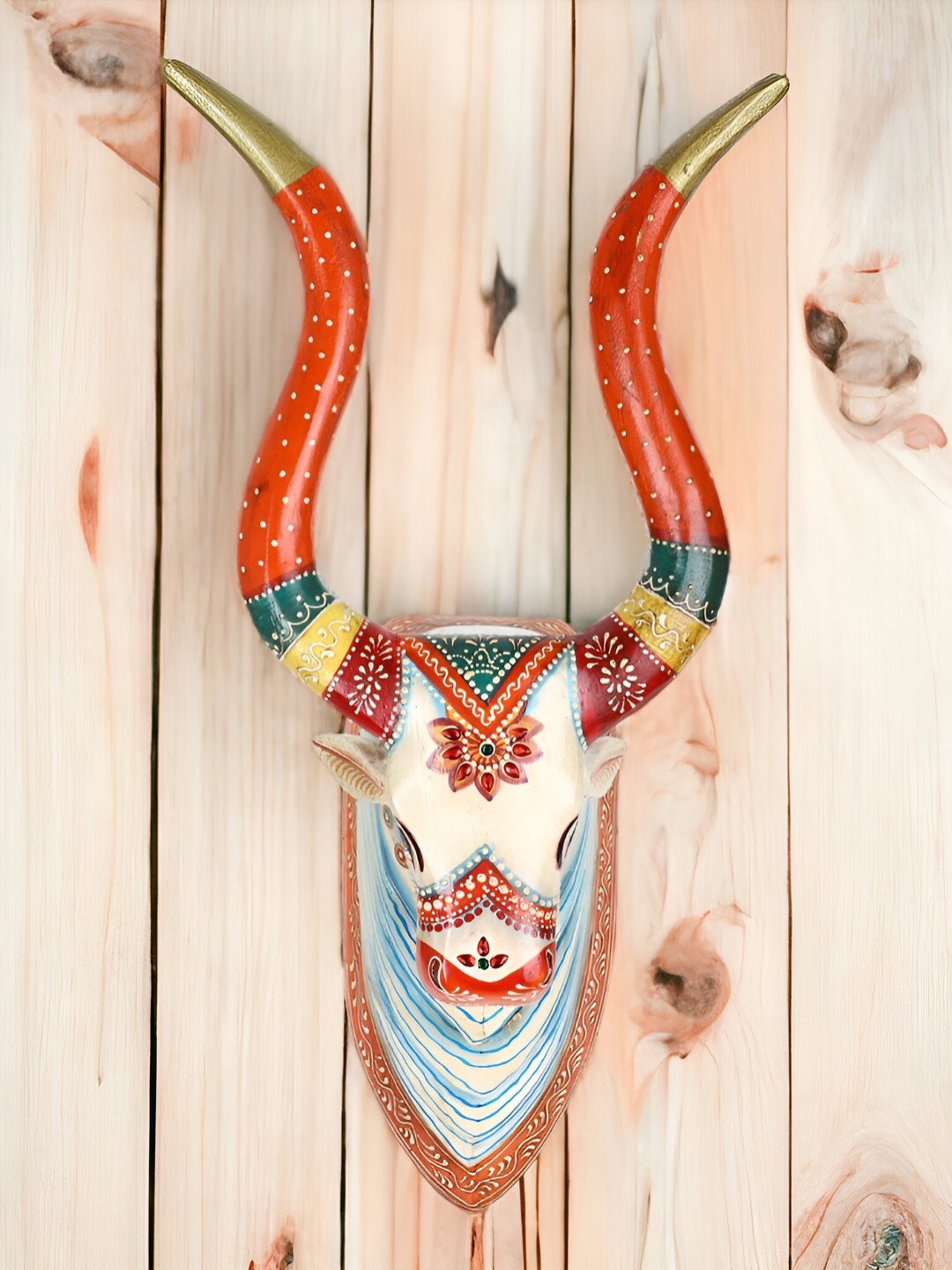 

THE COCOTIER Orange & White Elephant Head Wooden Wall Hangings