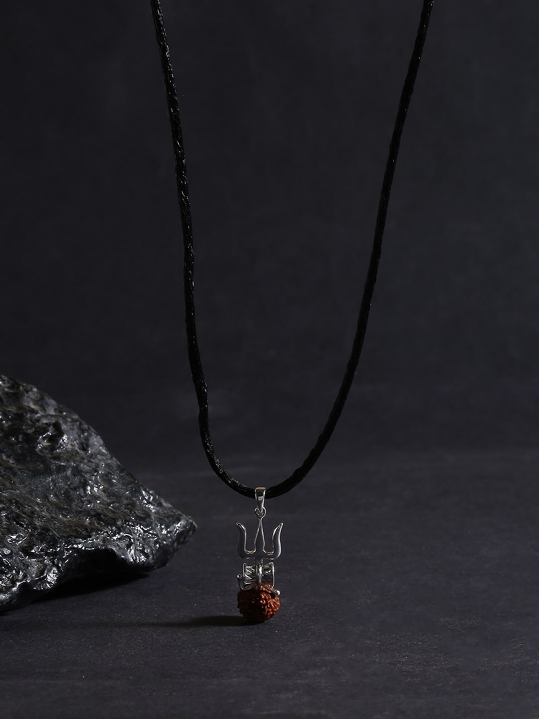 

ZORD Men 92.5 Sterling Silver Lord Shiva's Trishul and Rudraksha Pendant