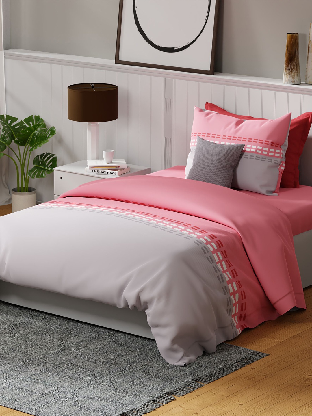 United Colors of Benetton Rainbow Pink Cotton 144 TC Single Bedsheet with 1 Pillow Cover