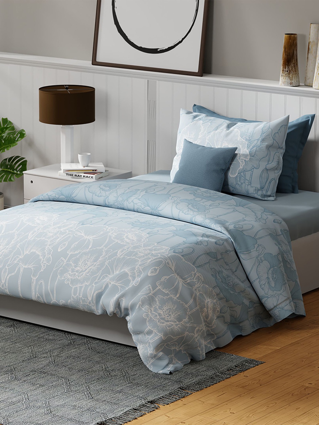 

United Colors of Benetton Rainbow Blue Cotton 144 TC Single Bedsheet & 1 Pillow Cover