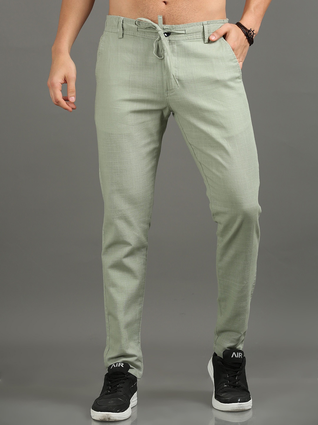 

CAZZBA Men Mid Rise Cotton Chinos Trousers, Sea green